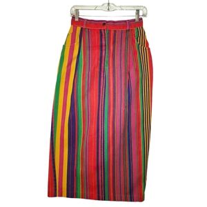 80s Vintage On The Verge Denim Pencil Skirt | Colorful Striped Skirt